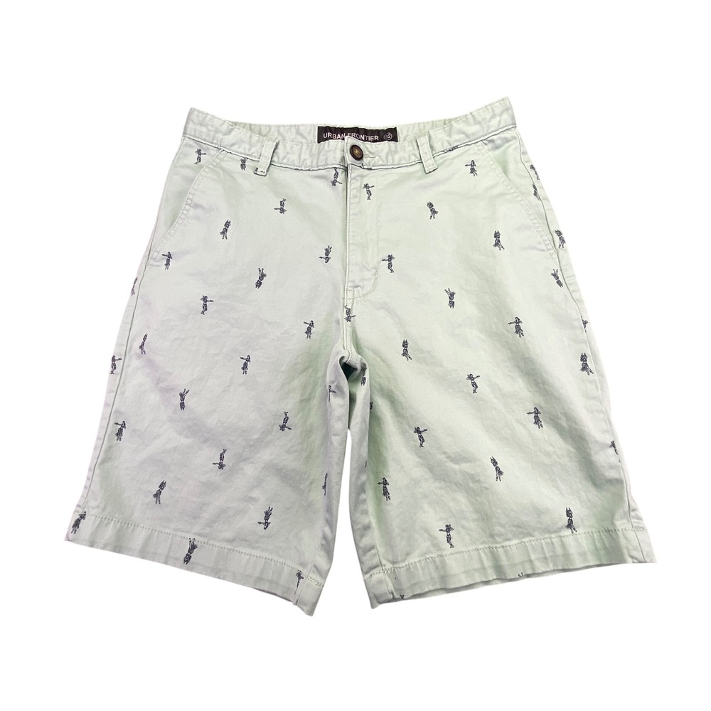 Urban Frontier Men's Light Blue Hawaiian Dancer‎ Print Chino Shorts Size 32